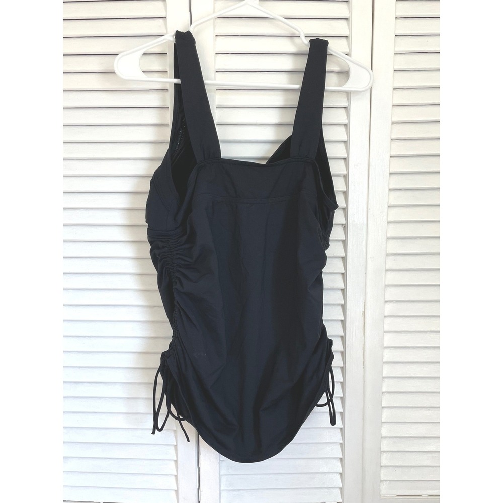 Lands End Black Ruched Tankini Swim Top Women 14L Sweetheart Neck Side Ties - Picture 4 of 6
